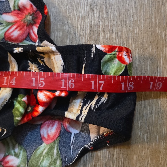 Floral Black and Red One-Piece Swimsuit - Picture 7 of 8